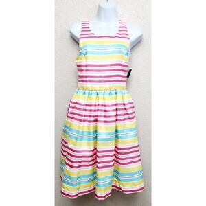 Chaps Pink Yellow Blue Striped Sleeveless Midi Dress 16 Girls New With Tags Soft